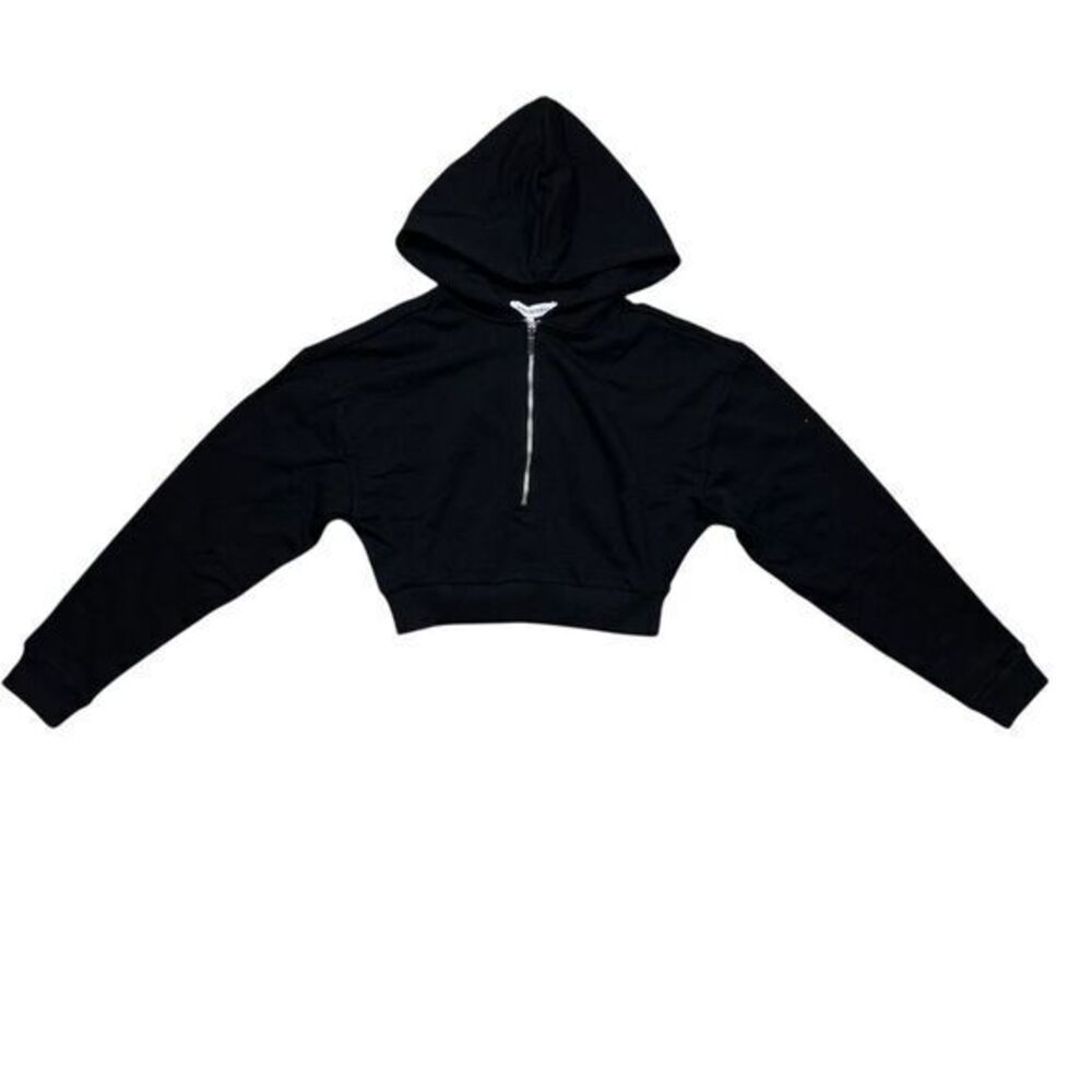 NWT WeWoreWhat Women's XS Black Cropped Half Zip Hoodie Casual Fleece Loungewear